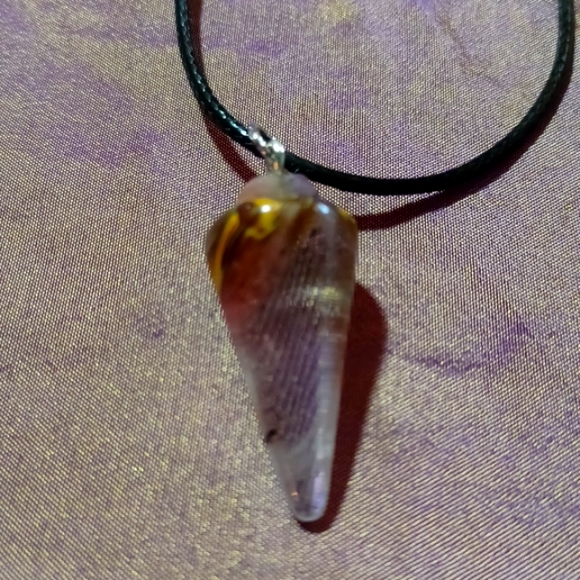 Volcano cherry quartz pendant necklace charm pendulum handmade jewelry gem - Picture 3 of 4